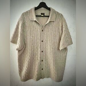 J. Crew Short-Sleeve Cashmere Cable-Knit Cardigan Sweater-Polo. Size XL